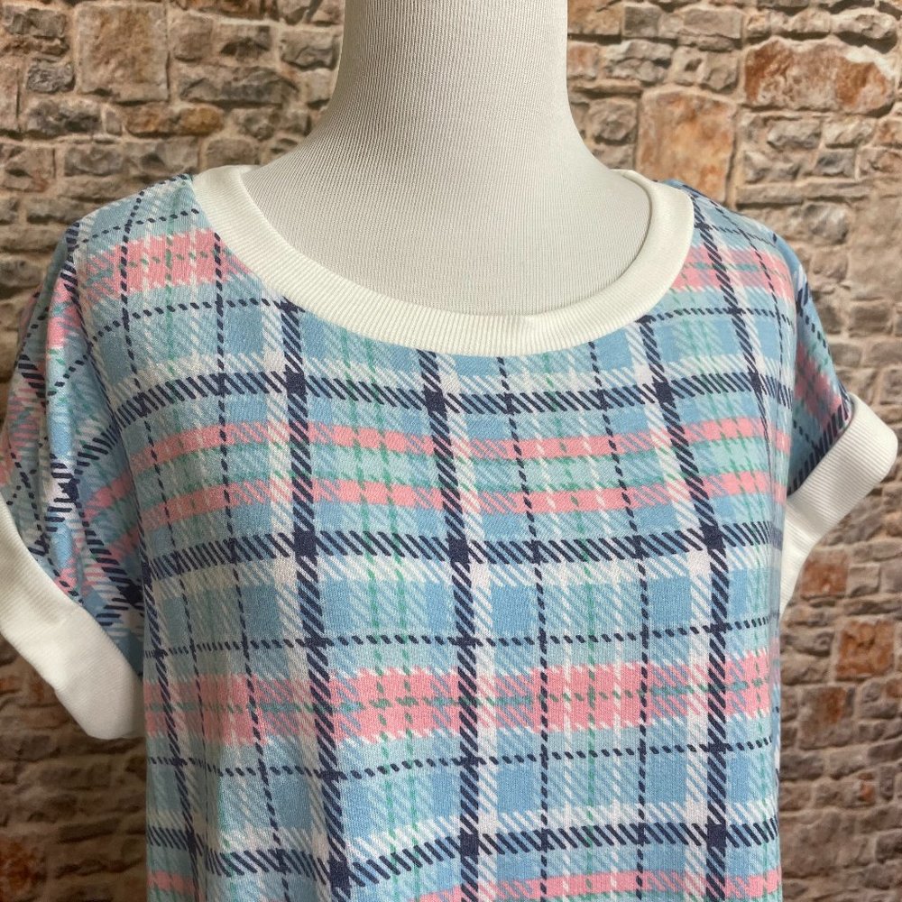NWT Pink and Blue Plaid Short Sleeve Top - Picture 7 of 7